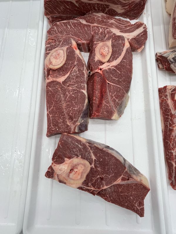 Cross-cut Akaushi Wagyu shanks with the bone in the center